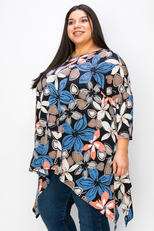 Flower Print Side Drape Top (Multi)
