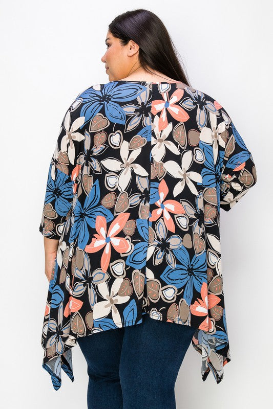 Flower Print Side Drape Top (Multi)