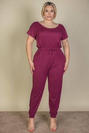Drawstring Cozy Curvy Jumpsuit Burgundy