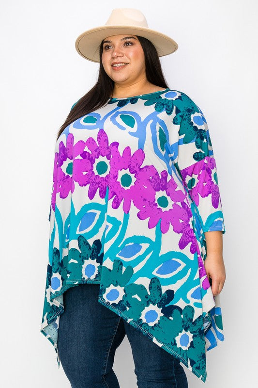 Flower Print Side Drape Top (purple)