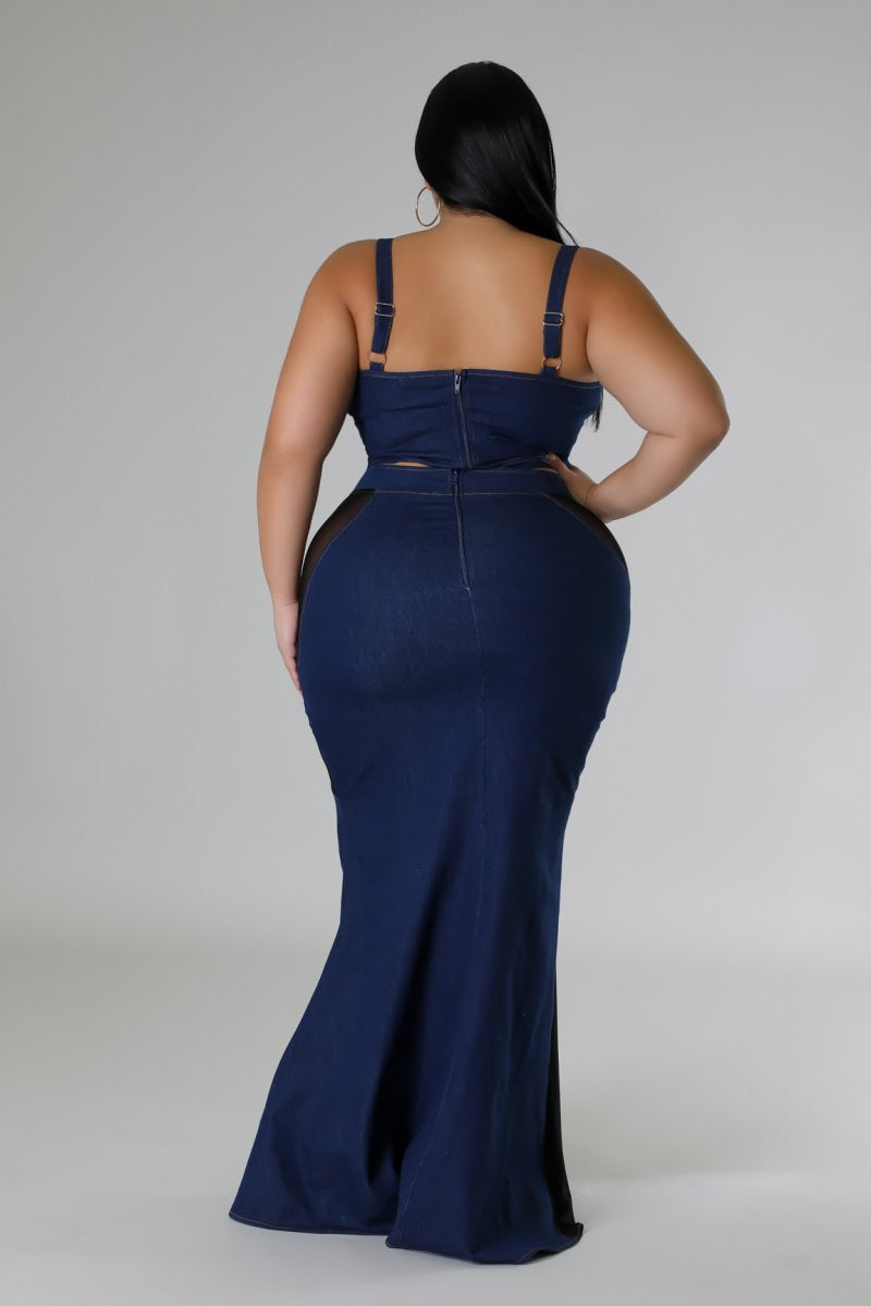 Jean Skirt Set w/cropped bra top 1XL