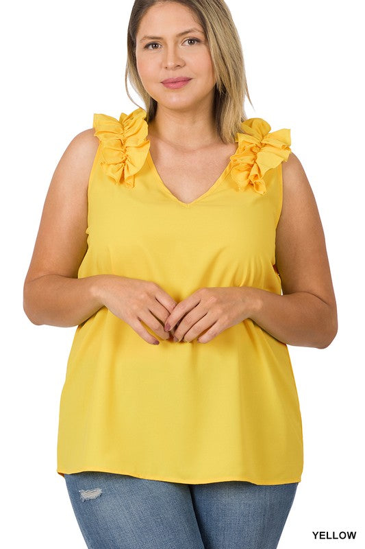 Ruffle Trim Sleeveless Top