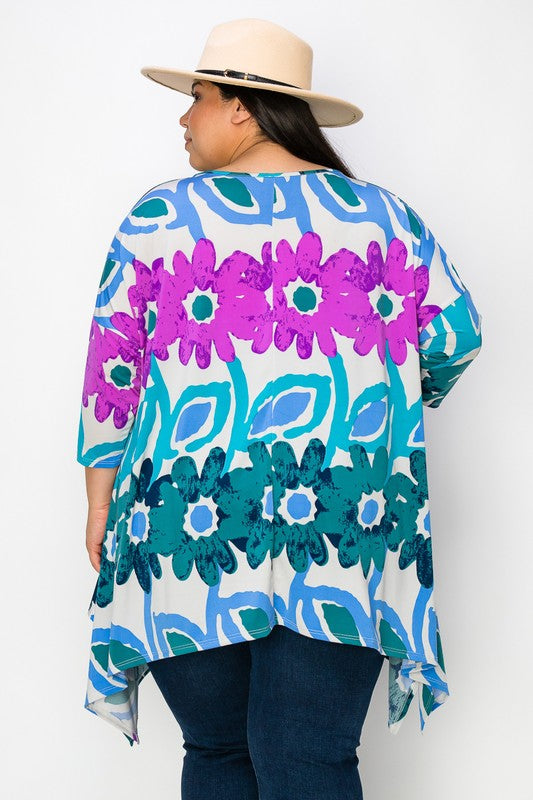 Flower Print Side Drape Top (purple)