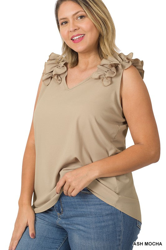 Ruffle Trim Sleeveless Top