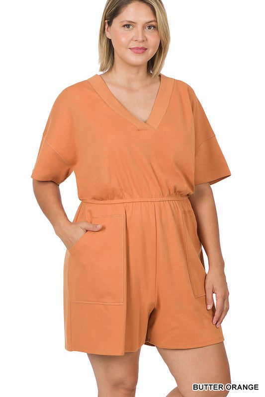 V Neck Romper with Pockets