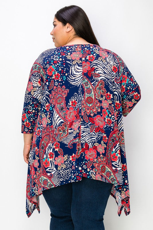 Flower Print Side Drape Top (Red)