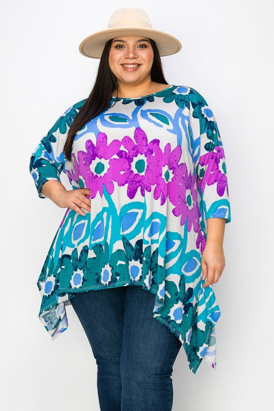 Flower Print Side Drape Top (purple)