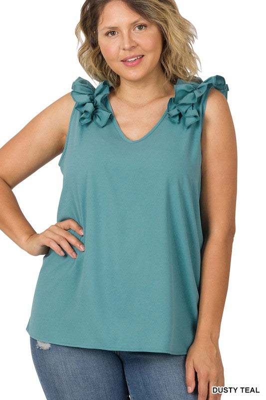 Ruffle Trim Sleeveless Top