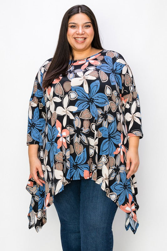 Flower Print Side Drape Top (Multi)