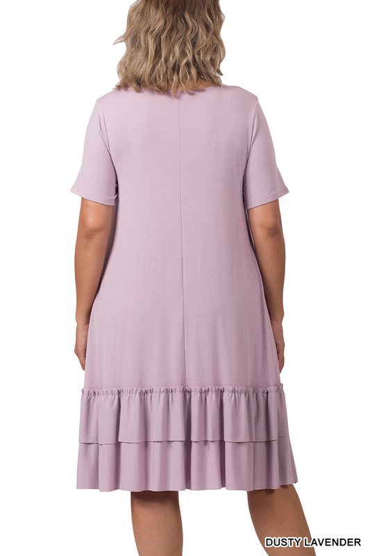 Plus Short Sleeve Round Neck Ruffle Hem Dress