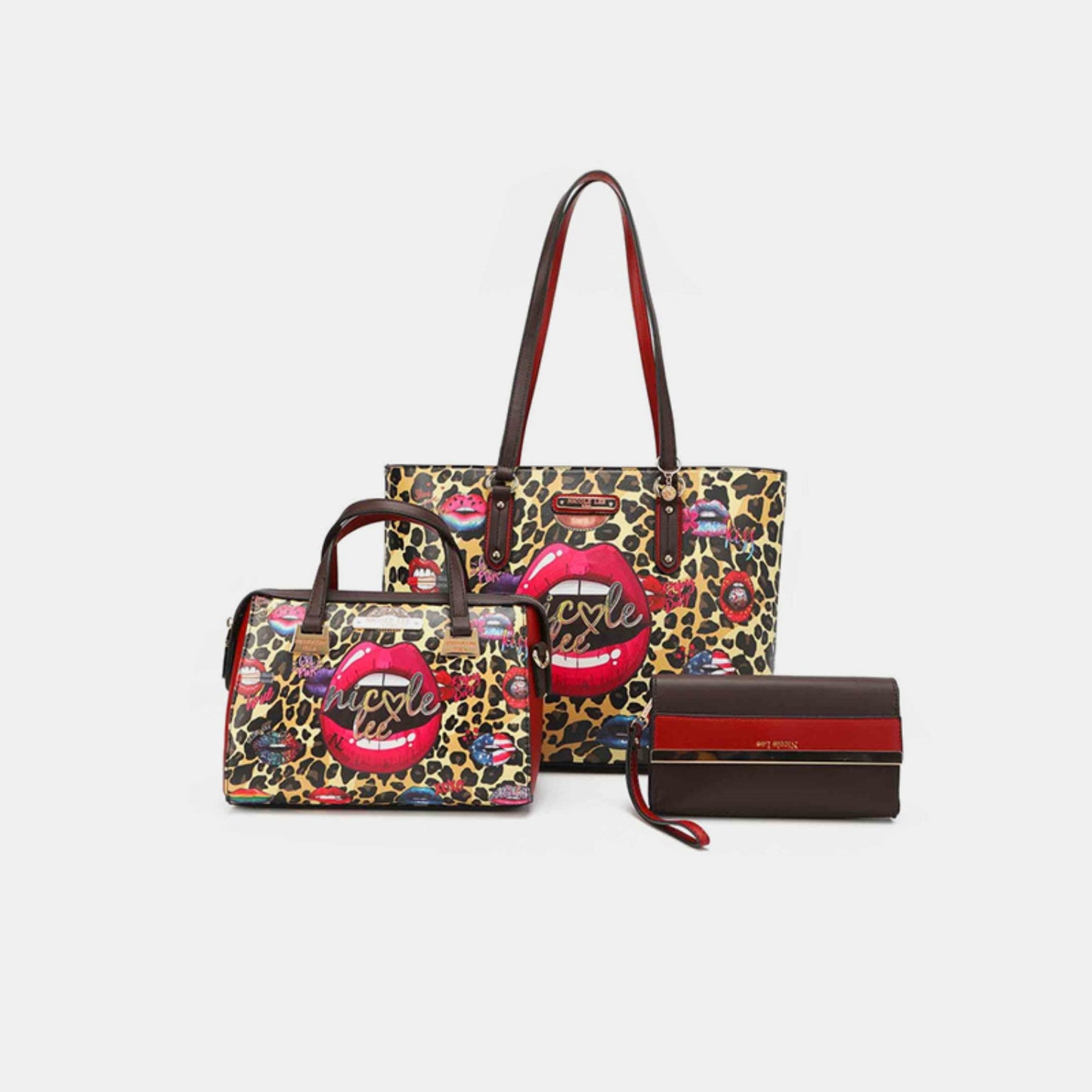 2/19 Nicole Lee USA 3-Piece Wild Lips Print Handbag Set