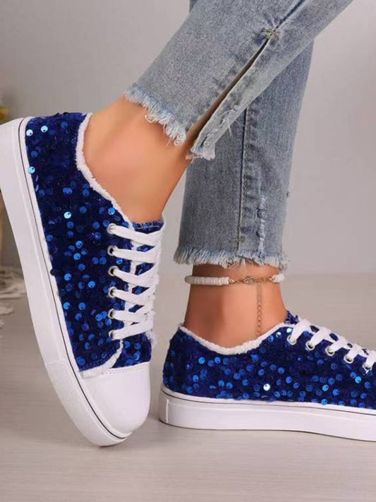 2/19 Sequin Round Toe Flat Sneakers