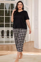 V-Neck Tee and Plaid Cropped Pants Lounge Set