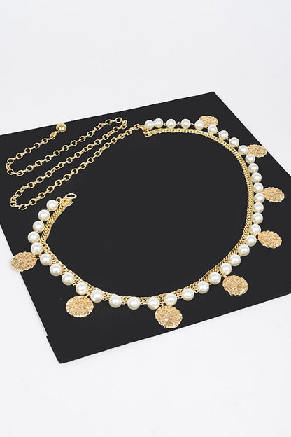 Plus Size Fringe Disk Pearl Accent Chain Belt