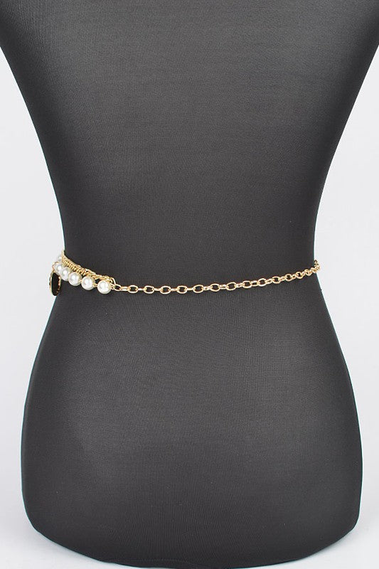 Plus Size Fringe Disk Pearl Accent Chain Belt