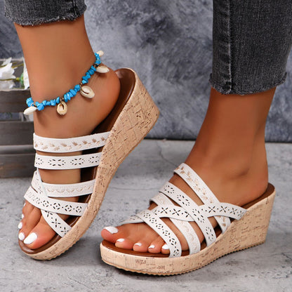 PU Leather Crisscross Wedge Sandals