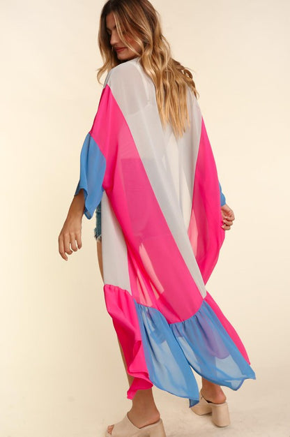 PLUS COLOR BLOCK KIMONO MAXI OPEN CARDIGAN