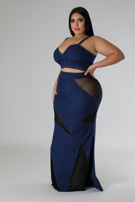 Jean Skirt Set w/cropped bra top 1XL