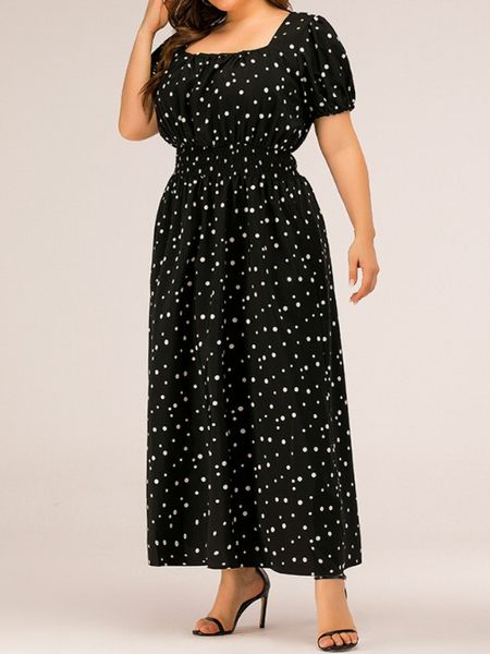 Polka Dot Dress With Square Collar Puffy Sleeves HFD9C7MND7