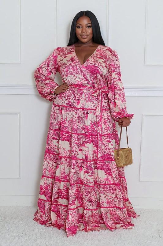 Pink and Cream Long Dress 1Xl