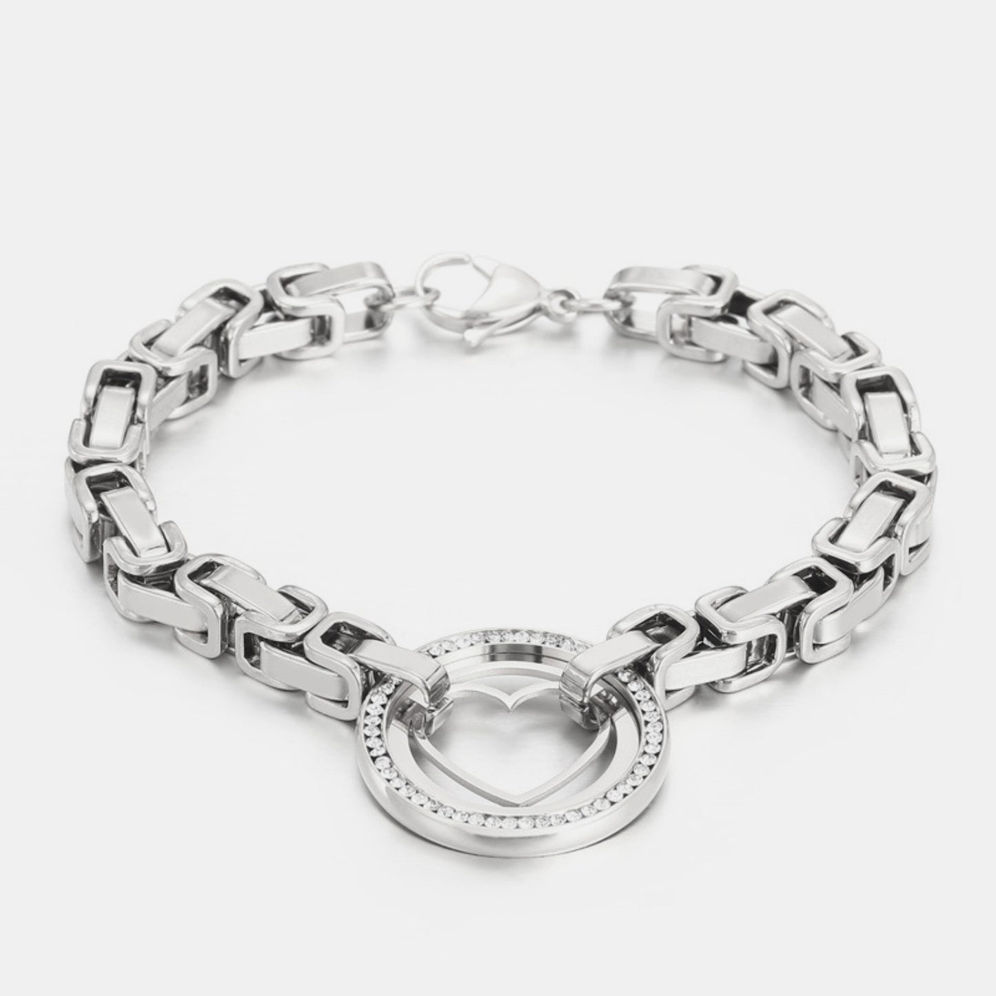 Stainless Steel Inlaid Zircon Cutout Heart Bracelet