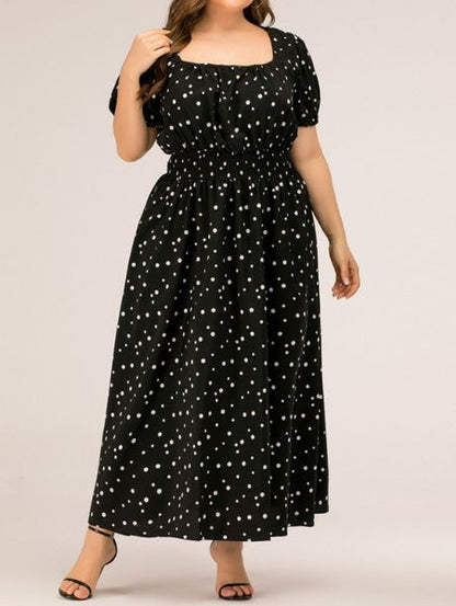 Polka Dot Dress With Square Collar Puffy Sleeves HFD9C7MND7