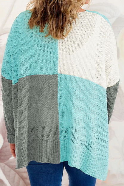 Plus Size Color Block Round Neck Sweater