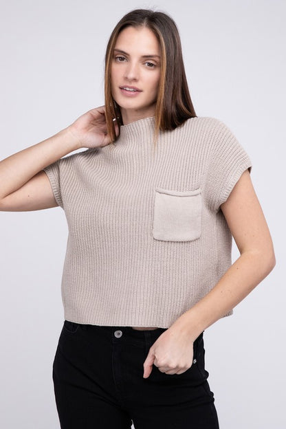 Mock Neck Short Sleeve Cropped Sweater