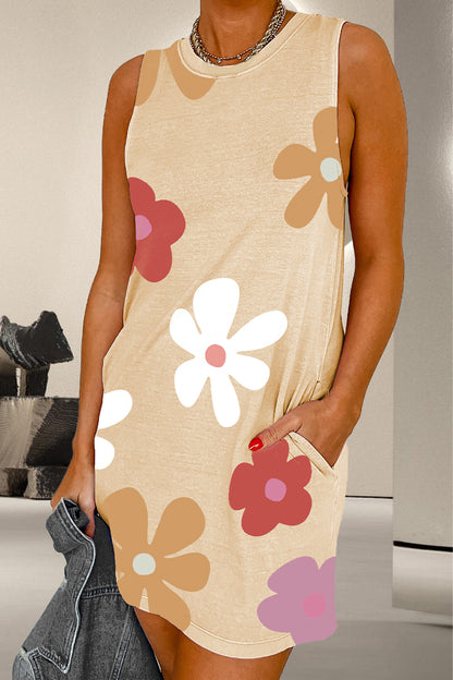 Pocketed Printed Round Neck Tank Dress