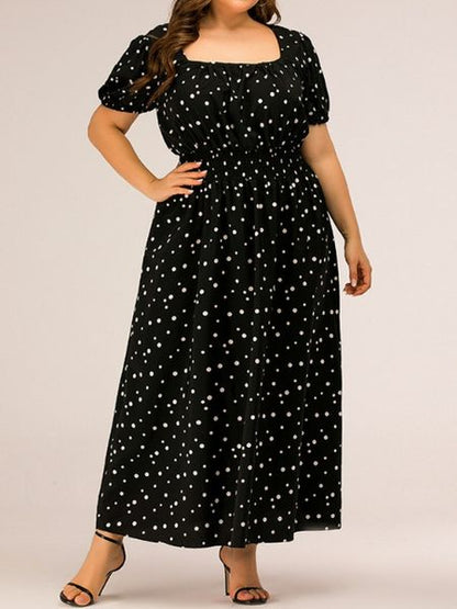 Polka Dot Dress With Square Collar Puffy Sleeves HFD9C7MND7