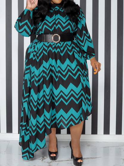 Striped Long-Sleeved Dress (With Belt) HFLDZA2QYS