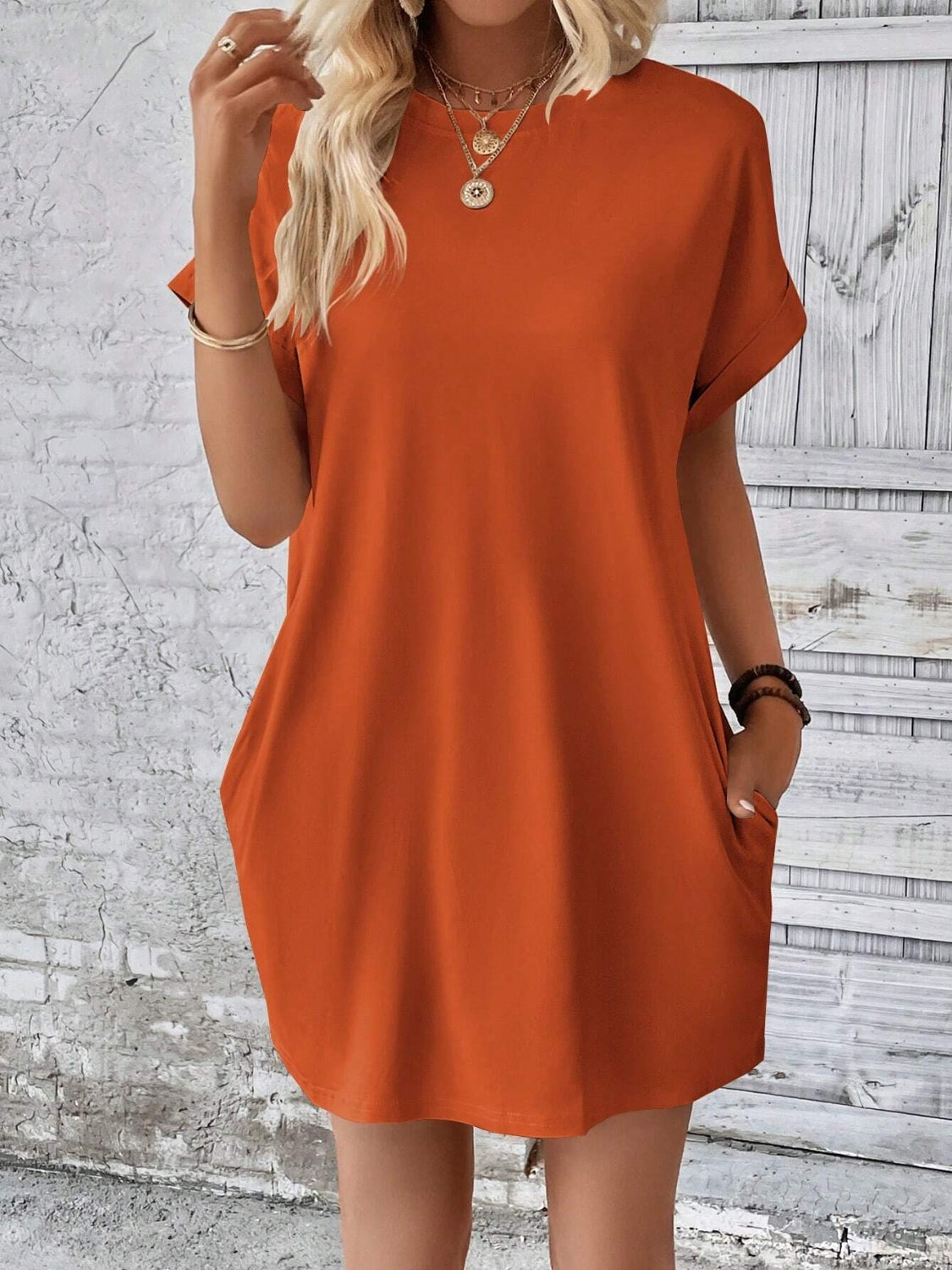 Round Neck Short Sleeve Mini Dress