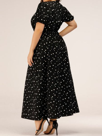 Polka Dot Dress With Square Collar Puffy Sleeves HFD9C7MND7