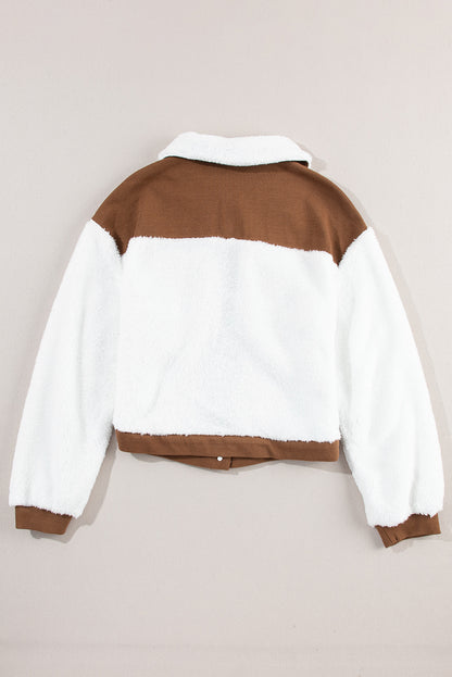 Corduroy Contrast Patchwork Fuzzy Jacket