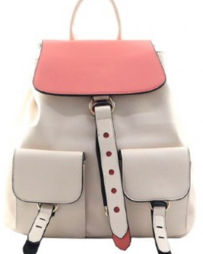 Cream Backpack with Pink Trim